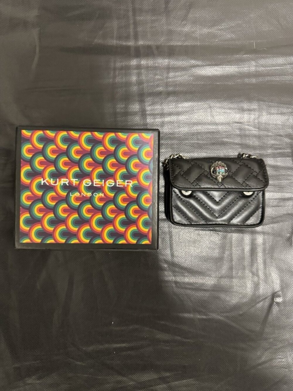 Kurt Geiger Micro Kensington London Mini Crossbody Bag Black Pattern New